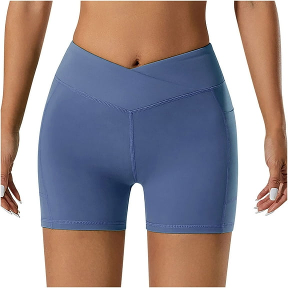 REALiKUN Women's Running Short Elastic Waistband High Waisted Short Sporty Workout Short Gym Athletic Short Pant Blue L