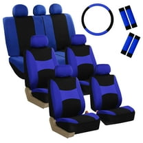 FH Group Light & Breezy Seat Covers for Auto, 3 Row 7 Seater Full Covers with Steering/Belt Pad Cover, Blue and Black