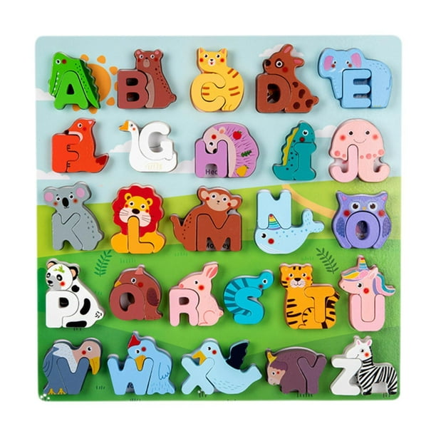 Rompecabezas Del Alfabeto de Madera Montessori, Bloques de Juguete, Juego Educativo , Letras ABC, Rompecabezas de Animales para El Hogar, Avión