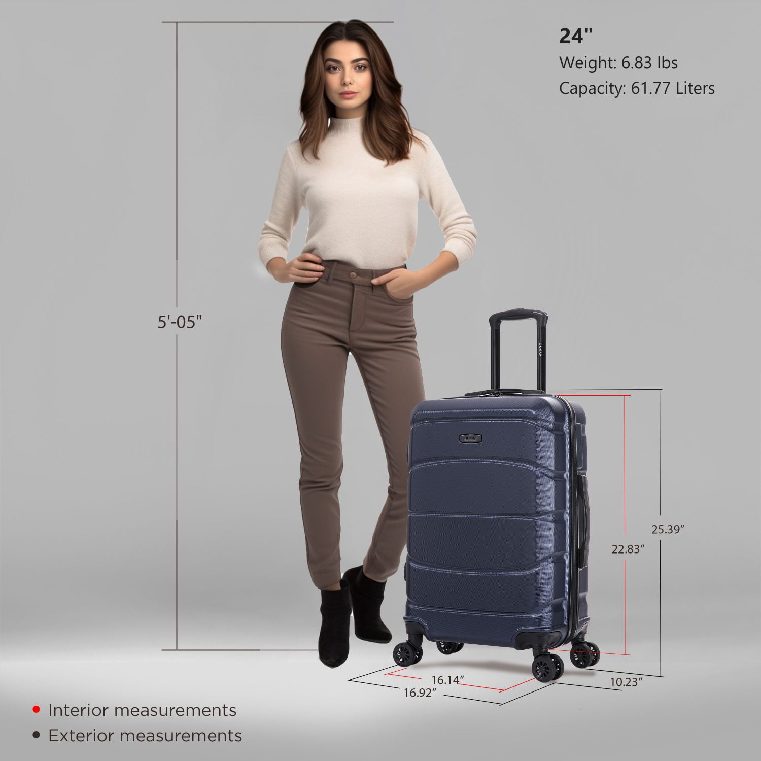 DUKAP SENSE 24" Hardside Lightweight Checked Luggage with Spinner Wheels, Handle and Trolley, Blue
