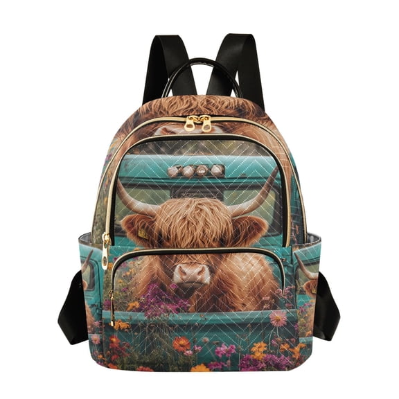 ALAZA Highland Cattle in Truck Womens Travel Laptop Backpack Large Daypack Ladies Shoulder Bags S