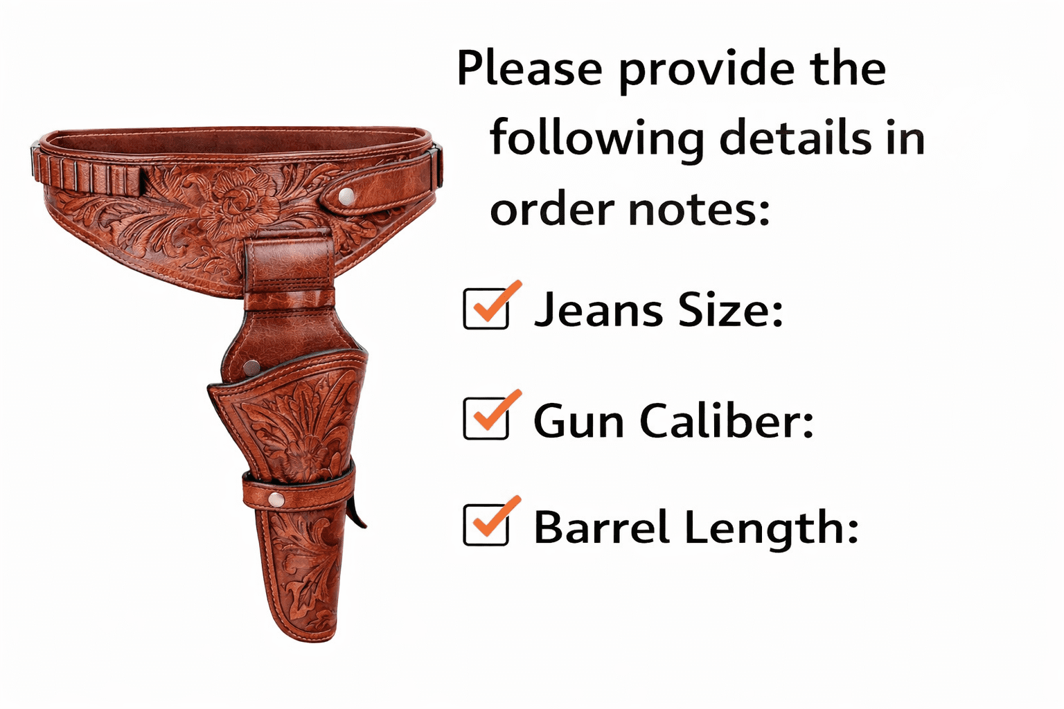 Western Leather Holster with Belt Handmade – Full Grain Tooled Leather Fast Draw Style, Adjustable Gun Belt Holster for Costume & Cowboy Wear