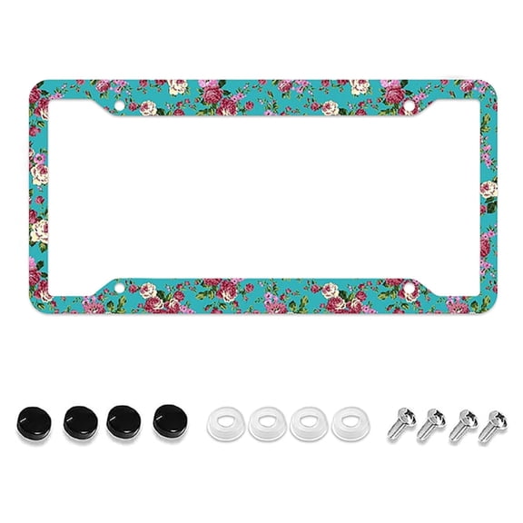1ps Flower License Plate Frame, Floral License Plate Frames Cute Blue Hibiscus Car Plate Frame Holder Cover for Women Men with 4 Holes