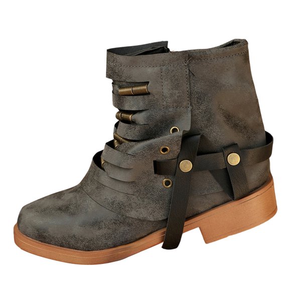 Womens Biker Style Ankle Boots Side Zipper Fashion Casual Chunky Low Heel Short Booties