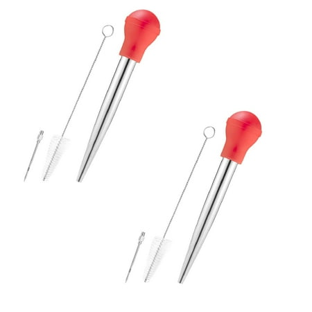 

Oleegame 2PC Stainless steel silicone seasoning barbecue tool pump head With cleaning brush Red