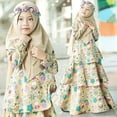 thumbnail image 2 of Odeerbi Girls 2025 Long Sleeve Floral Round Neck Dress Turban Two Piece Muslim Children's Clothing, 2 of 9
