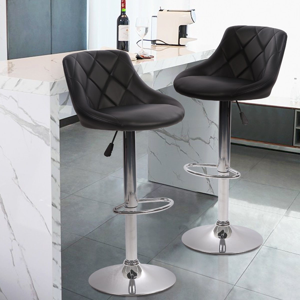 Dkeli Bar Stools Set of 2 PU Leather Counter Stools Adjustable Stools Barstool Chairs with