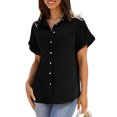 thumbnail image 3 of Women Summer Short Sleeve Shirt V Neck Button Up Top with Pockets, 3 of 4