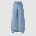 thumbnail image 2 of Girls Pants Size 10-12 Jeans Girls Wide Leg Jeans Trendy High Waisted Ripped Distressed Baggy Denim Pants Summer Trousers Y2K Streetwear 6-14Years, 2 of 9
