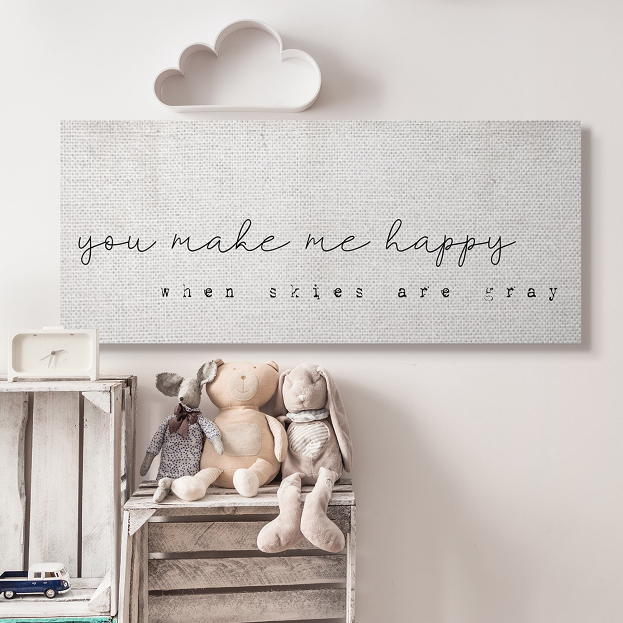 Stupell Industries Make Me Happy Quote Charming Romantic Rustic Canvas Wall Art, 20 x 48, Design by Daphne Polselli