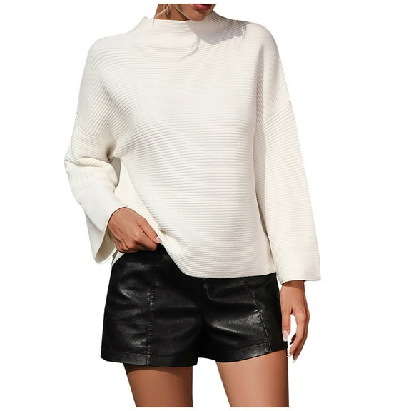 BLVB Women's Fall Pullover Sweaters Crew Neck Long Sleeve Ribbed Knit Sweater Solid Casual Soft Jumper Tops