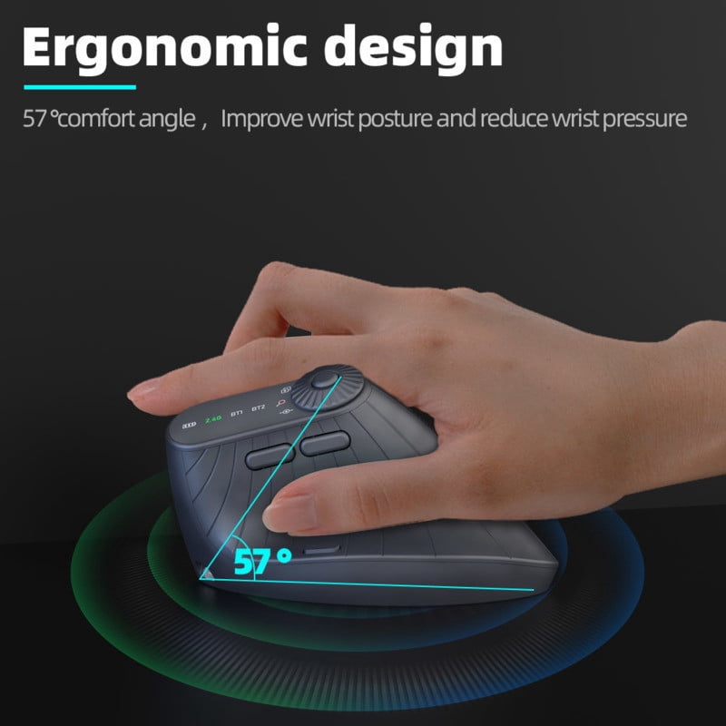 JOMAA Ergonomic Vertical Mouse, Rechargeable Bluetooth & 2.4GHz Wireless Mouse, 3 Device Multi-Connection, USB-A Optical Mice Compatible with Windows Mac OS, Black