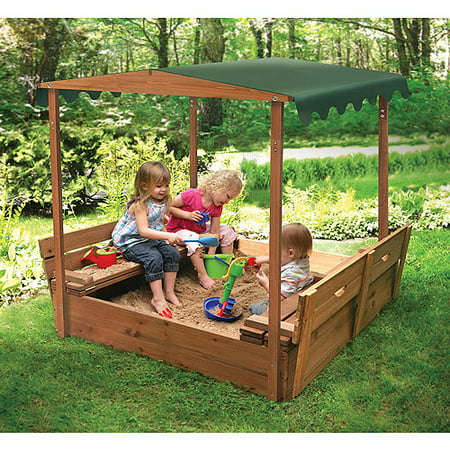 Badger Basket Covered Convertible Cedar Sandbox with Canopy and 2 Bench Seats