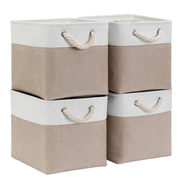 11" Fabric Storage Bins Cube Storage Baskets for Organizers, 4 Pack Decorative Linen Closet Organization with Handles for Organizing Shelves