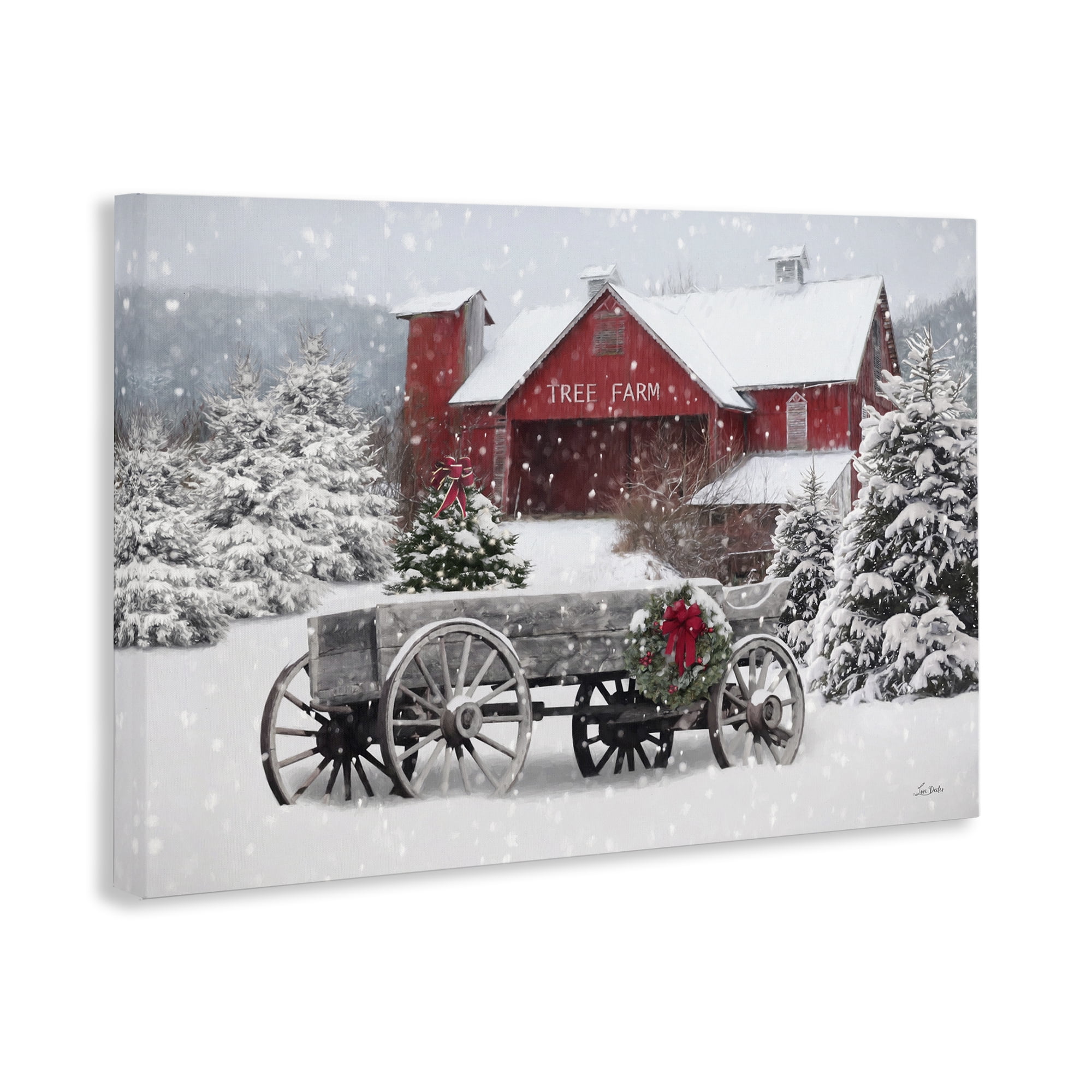 Stupell Industries Winter Wagon & Barn Holiday Painting Gallery Wrapped Canvas Art Prints Wall Art, 24 x 16