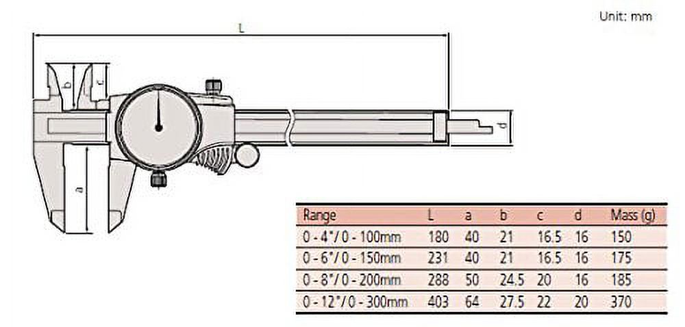 Mitutoyo 505-746 0-12"" Dial Caliper W/White Dial