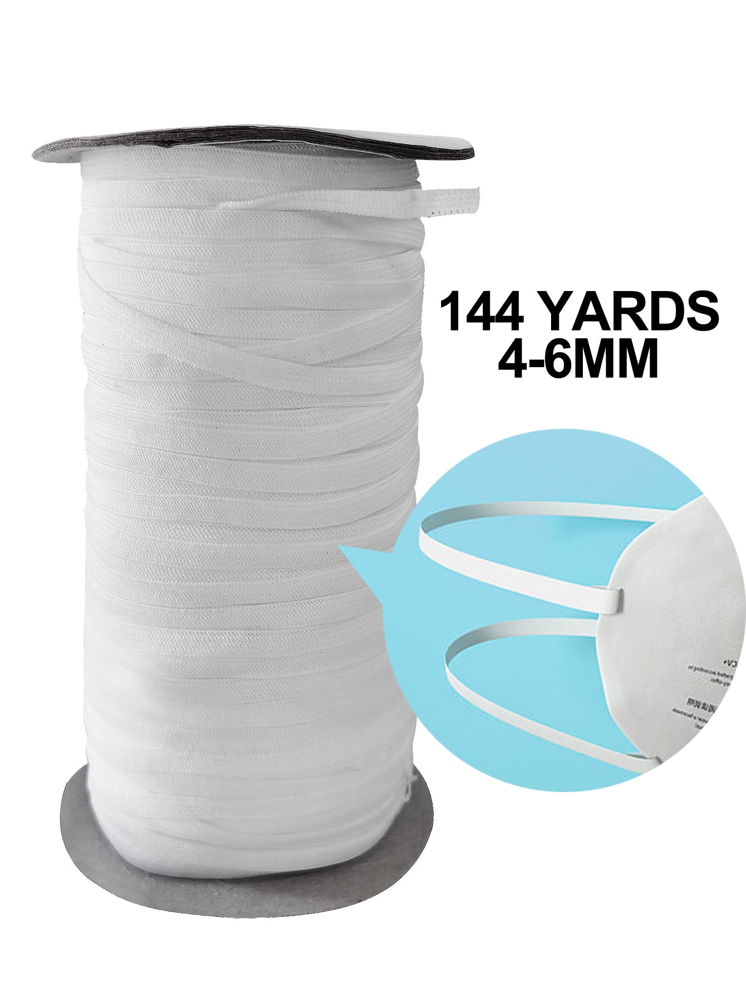 with Free Tape Measure 6MM White 100 Yards Elastic String for Mask 1/4 Inch Width Braided Elastic Cord Heavy Stretch Knit Elastic Band Rope Elastic Spool for DIY Masks Crafts 