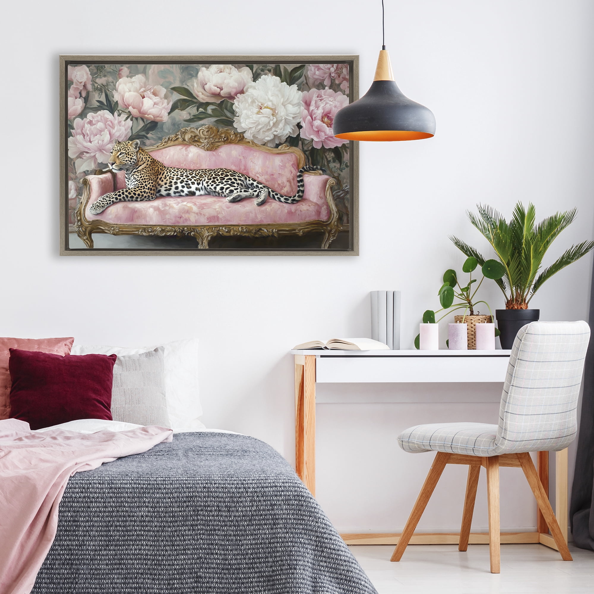 Stupell Industries Where The Leopard Dreams Brown Framed Floater Canvas Wall Art, design by Tina LeCour