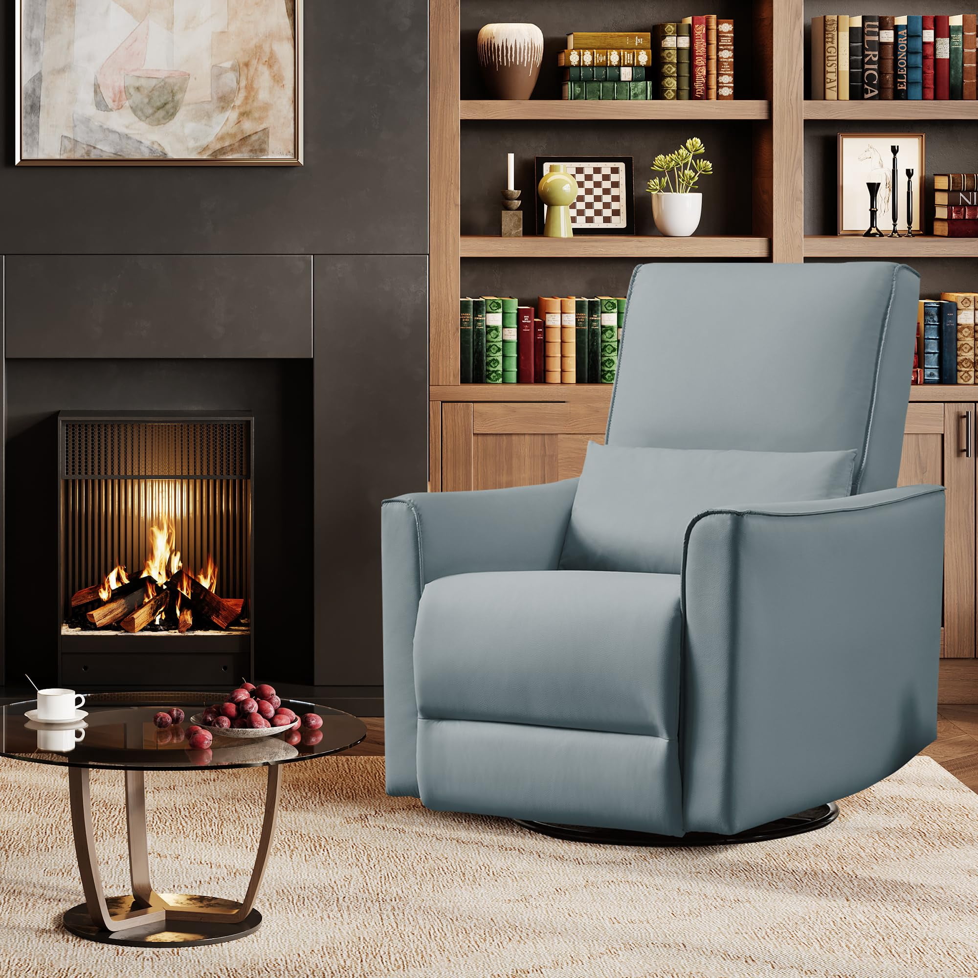 Swivel Rocking Recliner Chair, 360° Leather Recliner with Adjustable Backrest Rocker Recliner Glider Deep Seat PU Leather Sofa Chair with high Backrest for Living Room, Bedroom,Nursery