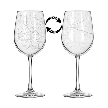 16 oz Tall Stemmed Wine Glass for Red or White Wine Wrap Around City Map Raleigh, NC North Carolina