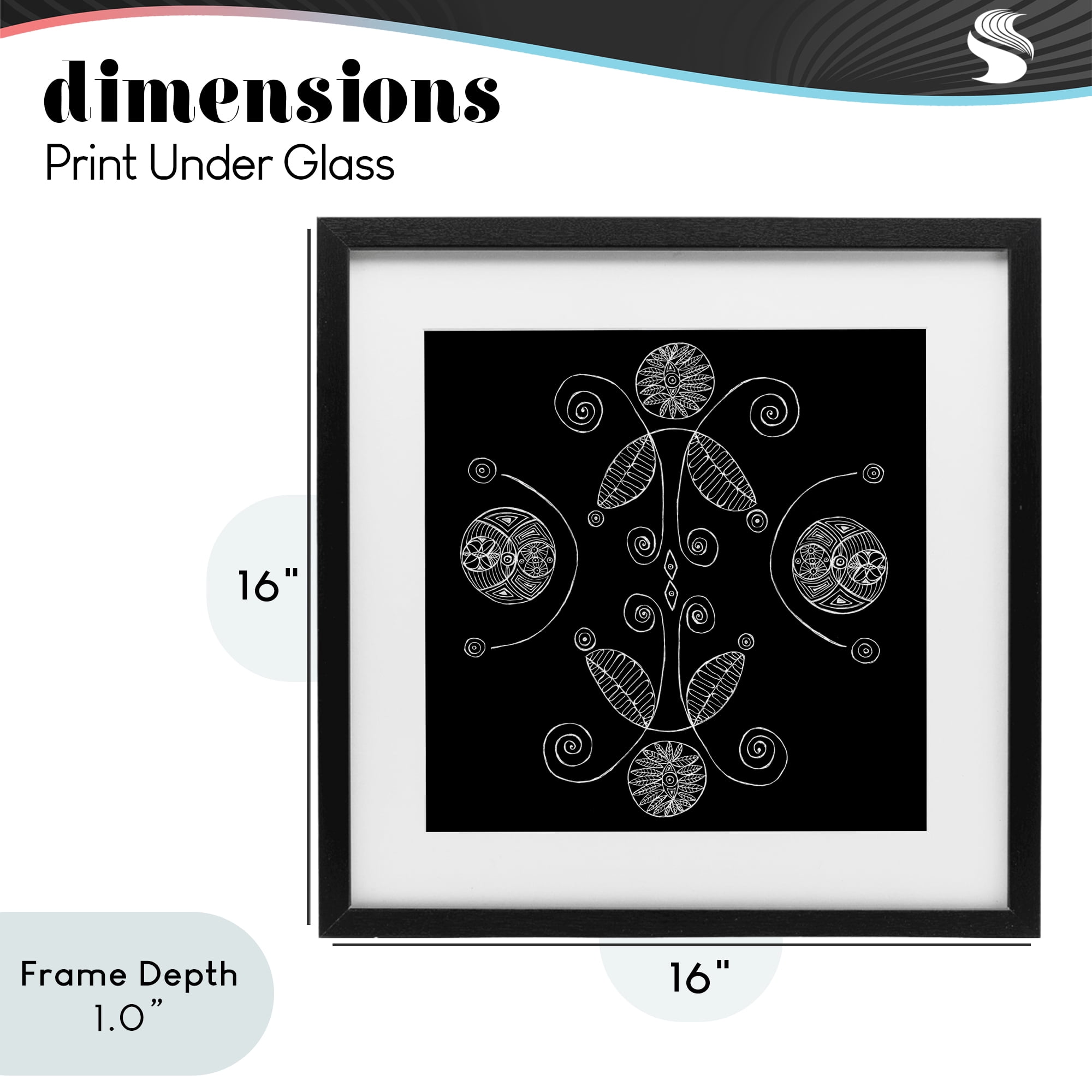 Stupell Industries Curved Fractals & Leaves Black Framed Print Under Glass, design by El Perkin