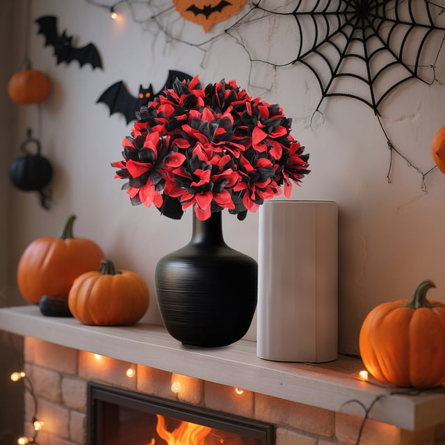 Arreglo de Flores Negras de Imitación para Halloween, Arreglo de Decoración para Fiestas Navideñas, Flores Negras de Imitación.