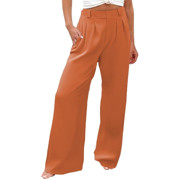 ManxiVoo Women's Business Casual Palazzo Pants Lightweight Wide Leg Office Work Comfort Stretch M Size Orange