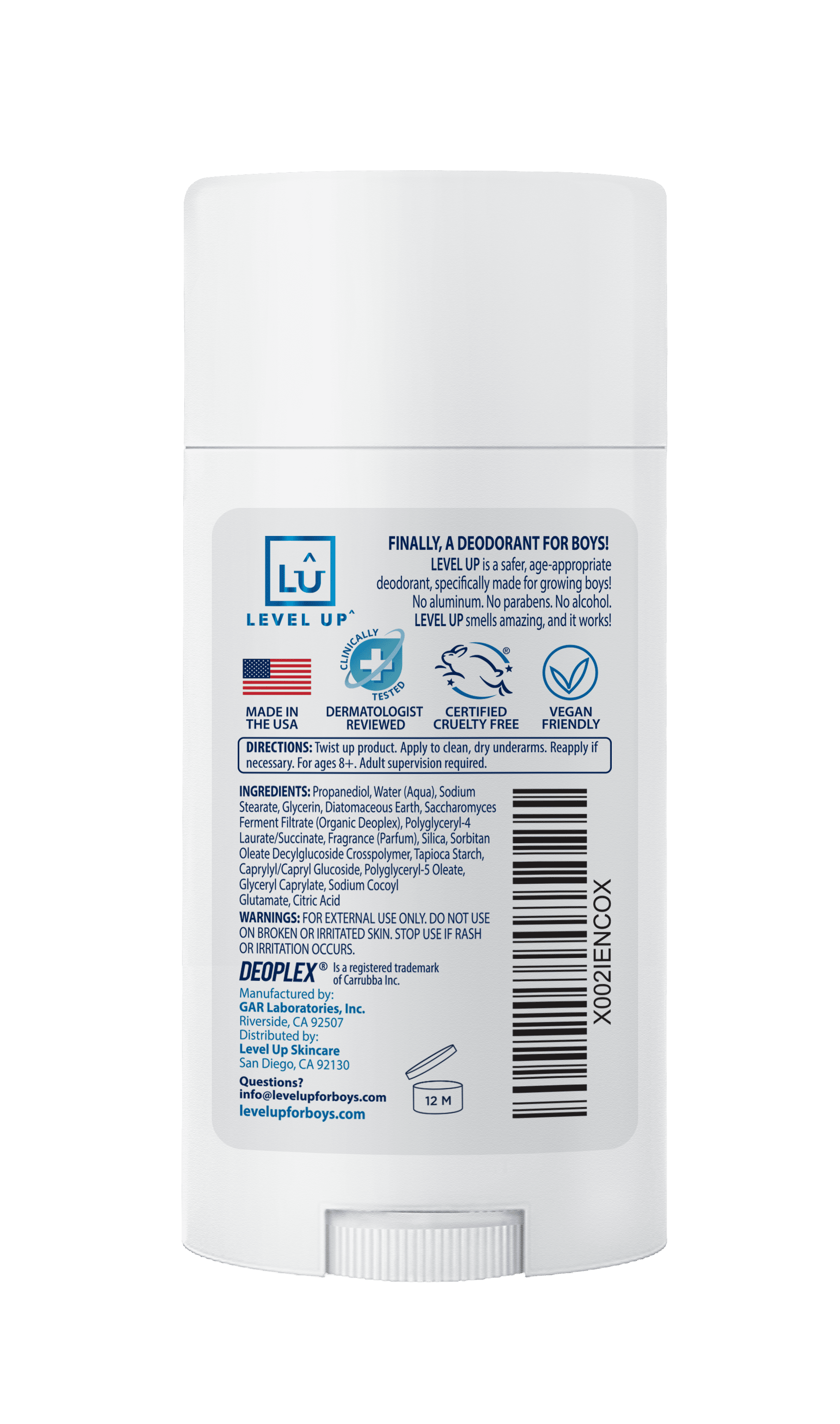 Level Up Boys Deodorant: Level Up Boys Deodorant: Aluminum-Free, Alcohol-Free, Paraben-Free, 24 Hr Odor Protection, Clean Fresh Scent, Kids & Tweens, Made in the USA