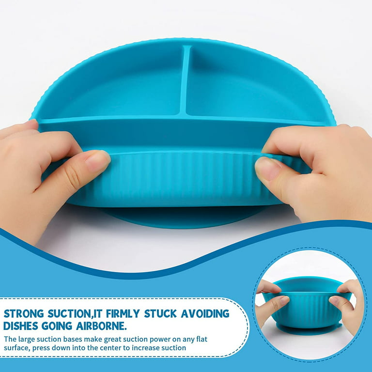 Ayaoqiang Soft Silicone Baby Feeding Set, Baby LED Weaning Supplies with Adjustable Bib, Suction Bowl, Suction Divided Plate, Straw Cup, First Stage Spoon 