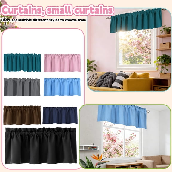 Short Cotton Valance for Windows, Light Blocking Solid Color Decorative Curtain for Kitchen and Bathroom (S, Pink)