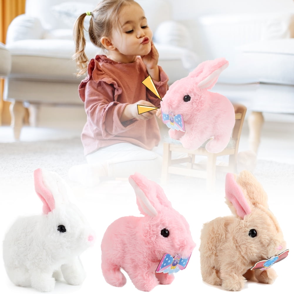 Electronic Pet Interactive Plush Fuzzy Rabbit，Plush Bunny Battery Operated Hopping Rabbit Interactive Toy for Children Boy Girls ，Bouncing Bunny Electronic Soft Toy