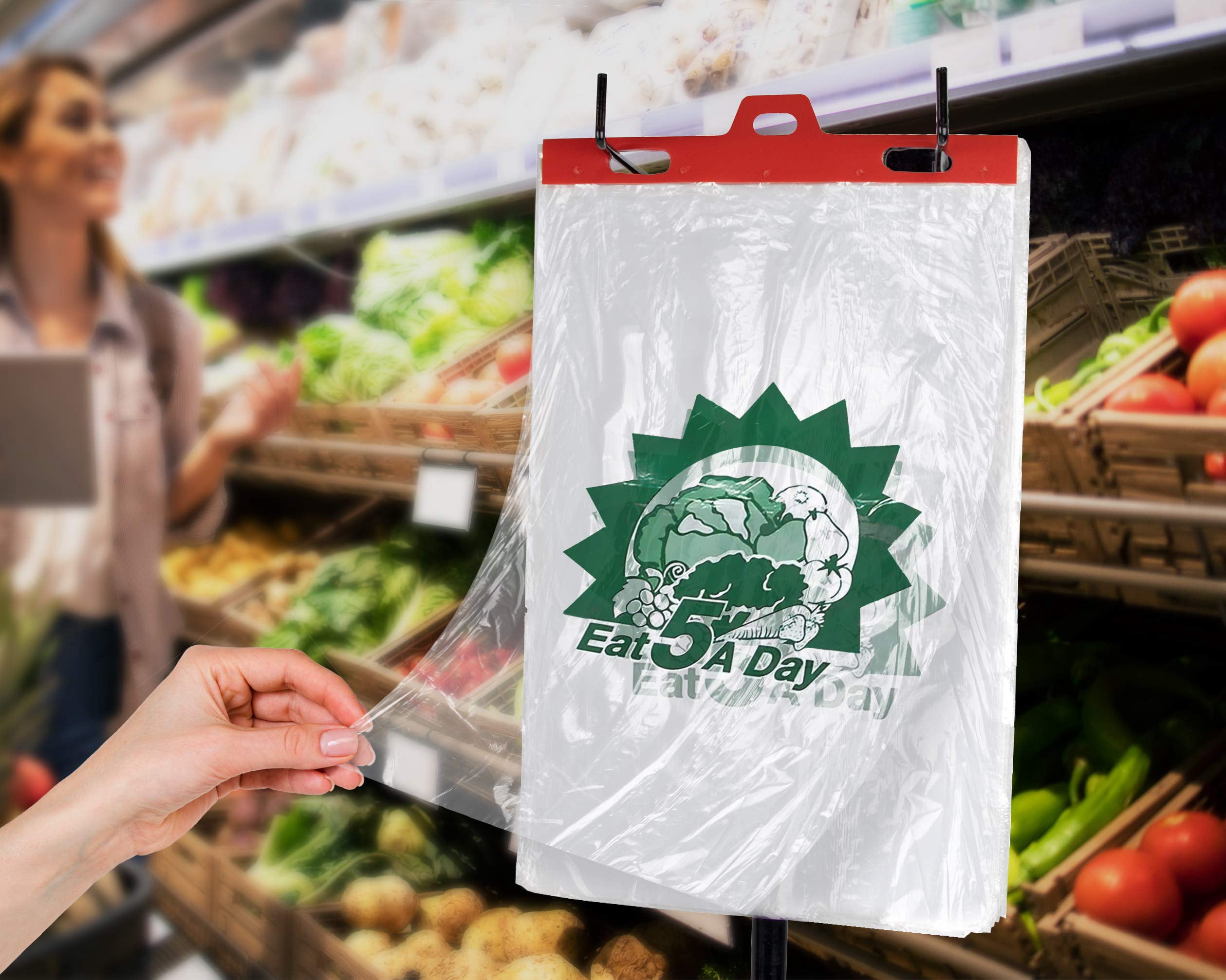 Produce Bags on Headers, 2000 count, 11 x 17 in + 2 in Lip, 0.55 mil LDPE, Clear Printed