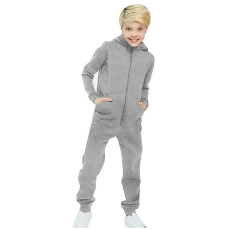 

QWERTYU Children Zip Up Clothes Romper for Girl Boy Loungewear Long Sleeve Hooded Jumpsuit 7Y-12Y L