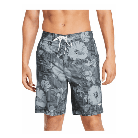 Speedo Men's Floral UPF 50 9 Swim Board Shorts, Gray,XXL