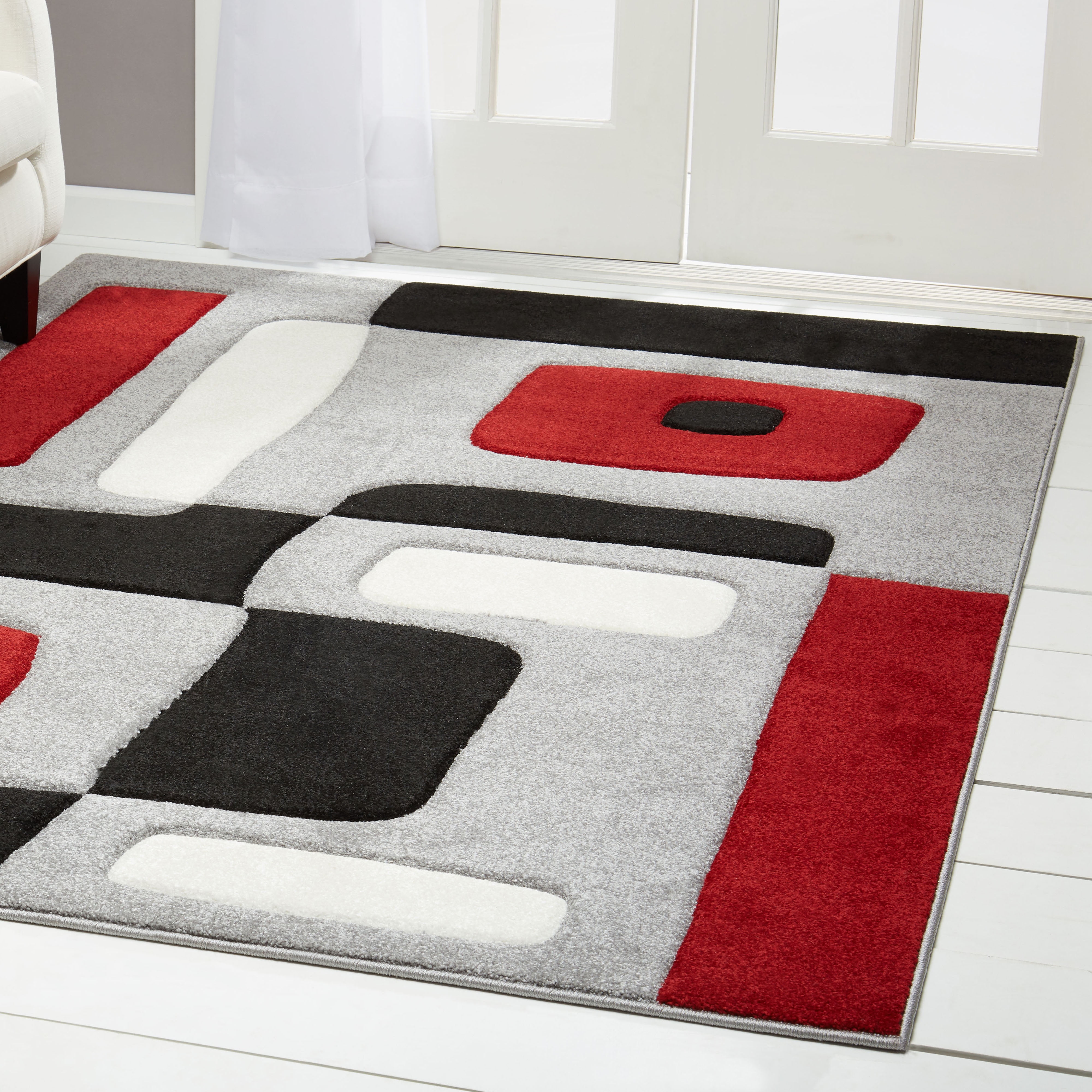 Home Dynamix Sumatra Modern BlackRed Geometric HandCarved Rug