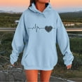 thumbnail image 2 of Women's Casual Hoodies Fashion Print Drawstring Long Sleeve Pullover Tops Outdoor Sport Drop Shoulder Sleeves Sweatshirt Light Blue XL, 2 of 5