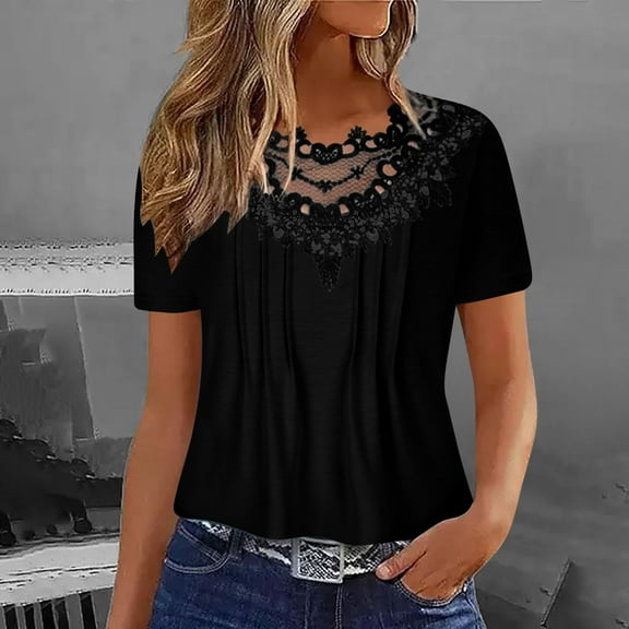 Giftesty Blouses for Women Dressy Casual Women Fashion Summer Sexy Fold Printed Regular Women Short Sleeves V Neck Button Top