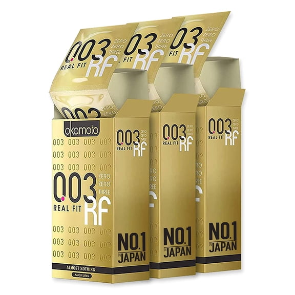 Okamoto Condom | Ultra Thin Condoms For Men | Thinnest Premium Snug Fit Condoms - 003 Realfit (Pack of 1)