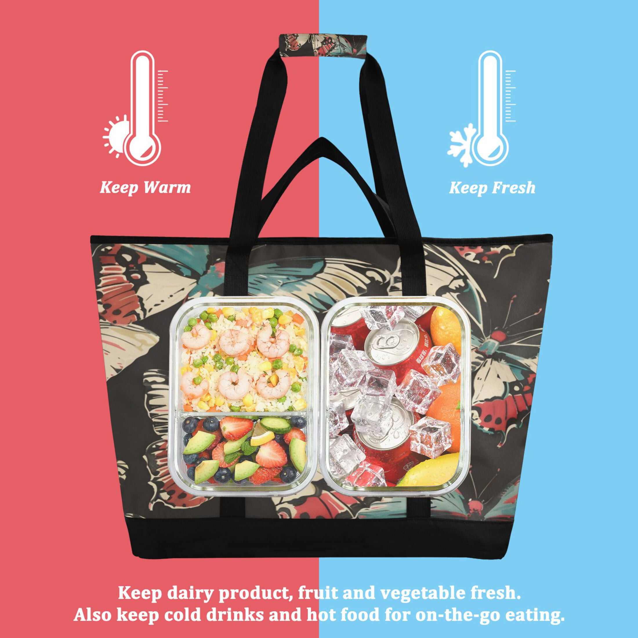 Large Hand-held Ice Pack Picnic Bag Insulation and Refrigeration Suitable for Shopping Picnics and Camping Giant Butterfly
