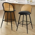 thumbnail image 3 of Foreate Rattan Swivel Barstools Set of 3, 29" Seat Bar Height, Upholstered PU Leather Modern Kitchen Island Stools Bar Chairs w/ Mid-Back Metal Legs, 3 of 13