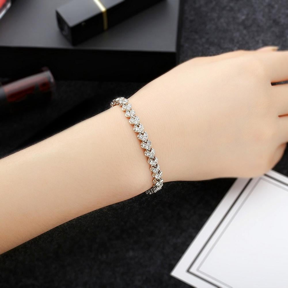 Champagne Zircon Sterling Silver Bar Beaded Bracelet Women Jewelry Gift for Her 