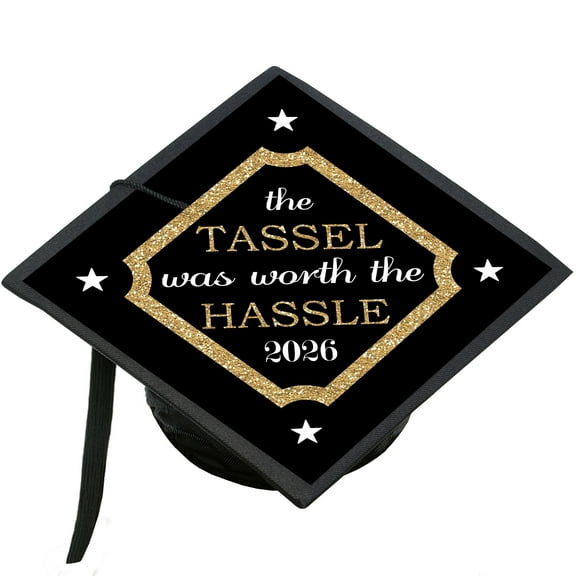 Big Dot of Happiness Tassel Worth The Hassle - Gold - 2026 Graduation Cap Decorations Kit - Grad Cap Cover