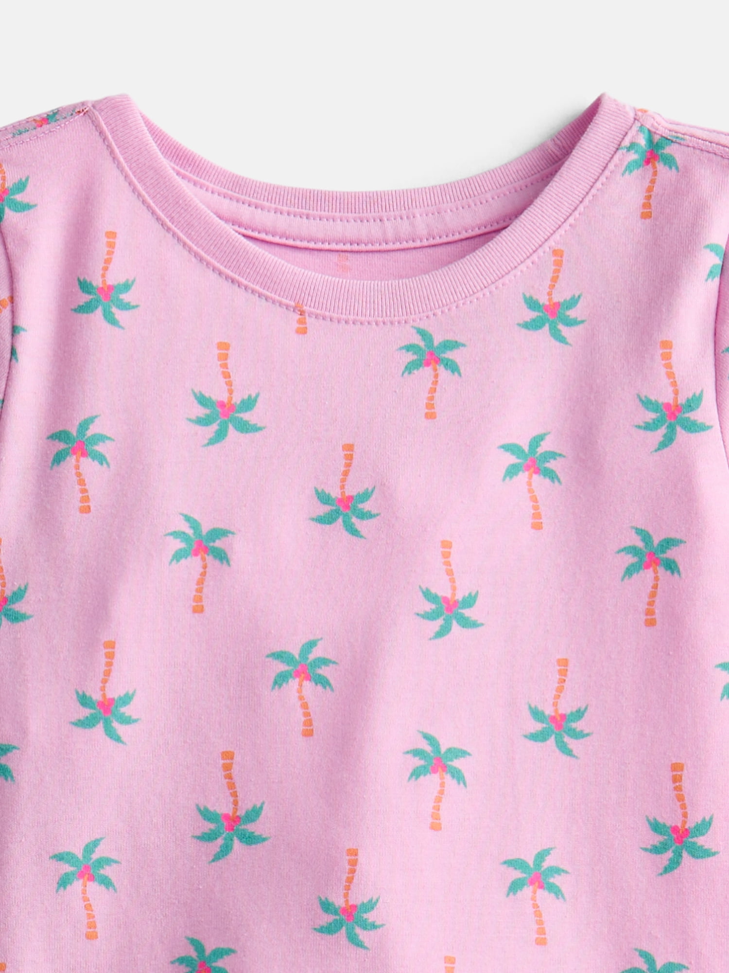 Wonder Nation Toddler Girls Printed Tee and Shorts,2-Piece Pajama Set, Sizes 18M–5T
