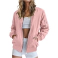 thumbnail image 2 of Htigea Women's Bomber Jacket Lightweight Zip Up Long Sleeve Coat Fall Outdoor Active Jackets with Pockets Pink XXL, 2 of 6