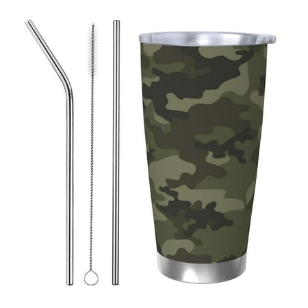 

20oz Straw Three-Piece Set Car Cup For The Coffee Shop Office Car Sports Home Easy To Carry Out Army Camouflage Pattern