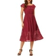 thumbnail image 2 of INSPIRE CHIC Women's Off Shoulder Floral Lace High Waist Short Sleeve Midi Dress, 2 of 5