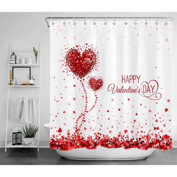 HVEST Happy Valentine's Day Shower Curtain for Bathroom,Red Fantasy Heart Shaped Decor Accessories Bath Curtain,Romantic Love Polyester Waterproof Fabric Shower Curtain with Hooks,70x69 Inches
