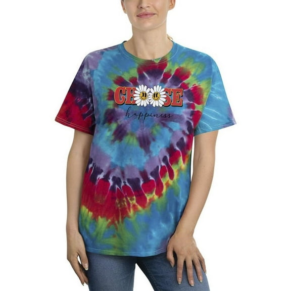 Choose Happiness Daisies Art Tie Dye Spiral Women -Image by Shutterstock, Female XX-Large