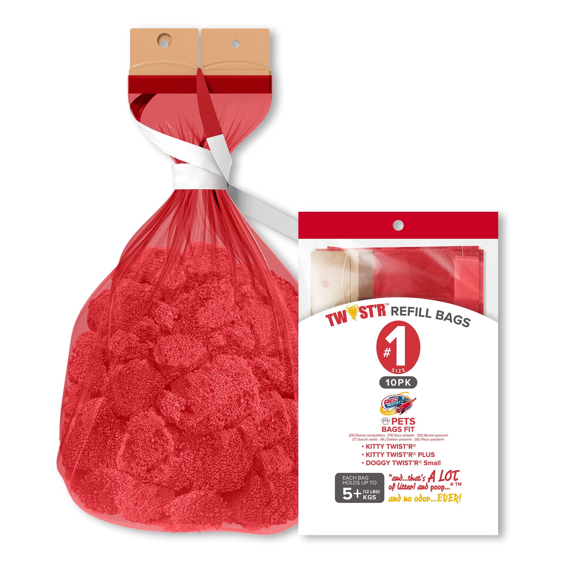Red Rocket Pets Dog Poop Trash Can Small Doggy Twist'R Pack, 12x Refills Bags 12xPoop bags rolls 6x Charcoal Sachets, No Smell Litter Storage Container, Litter Disposal System