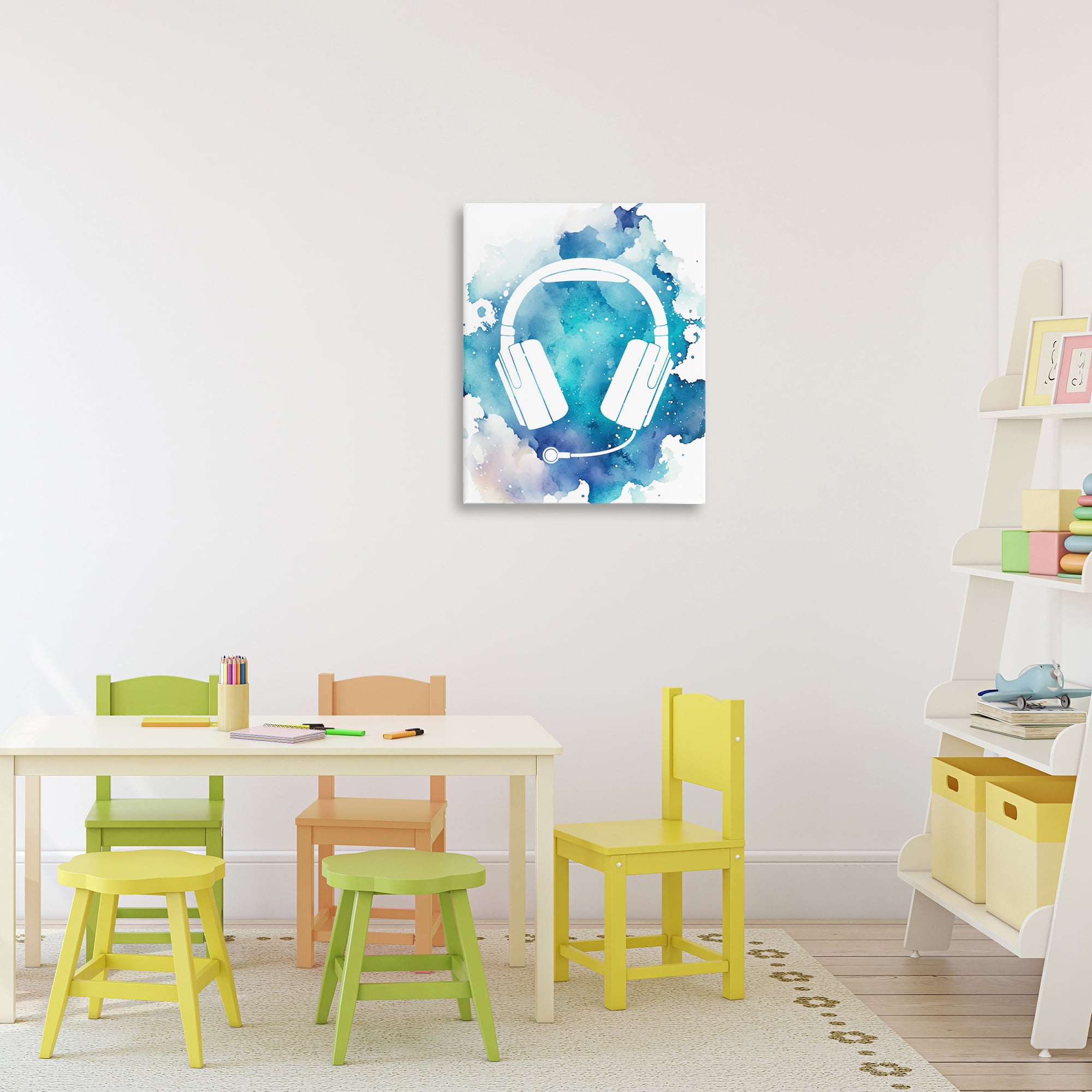 Blue Headphone Splatter Canvas Wall Art, design by Marcus Prime